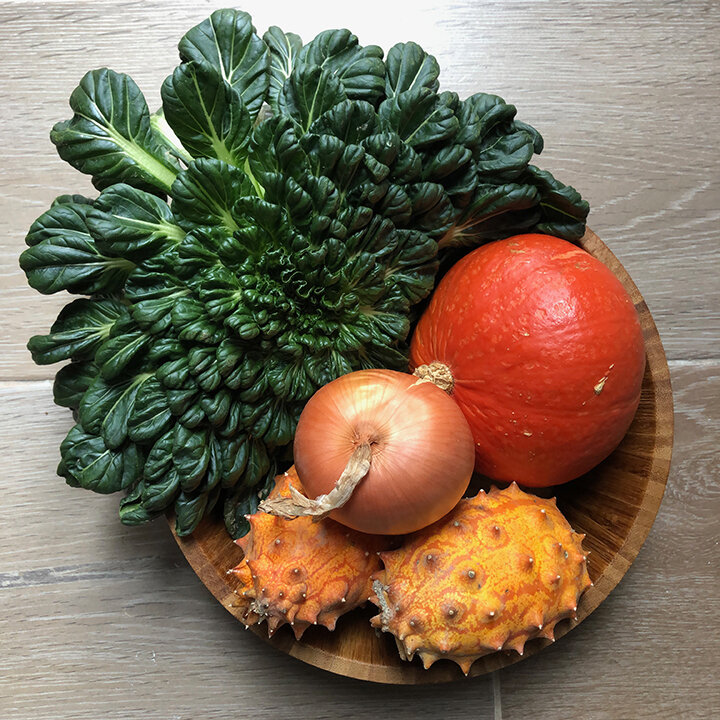 My selection of organic fruits and veggies