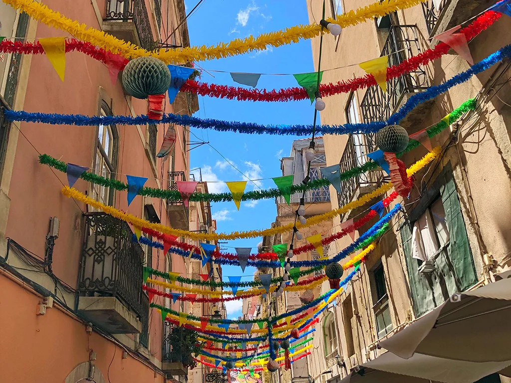 apartment buildings with festive decor
