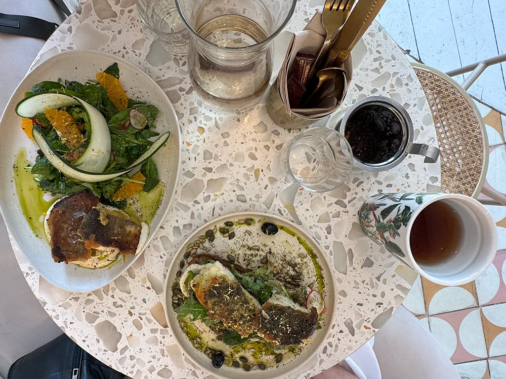 dishes on a white table, healthy food