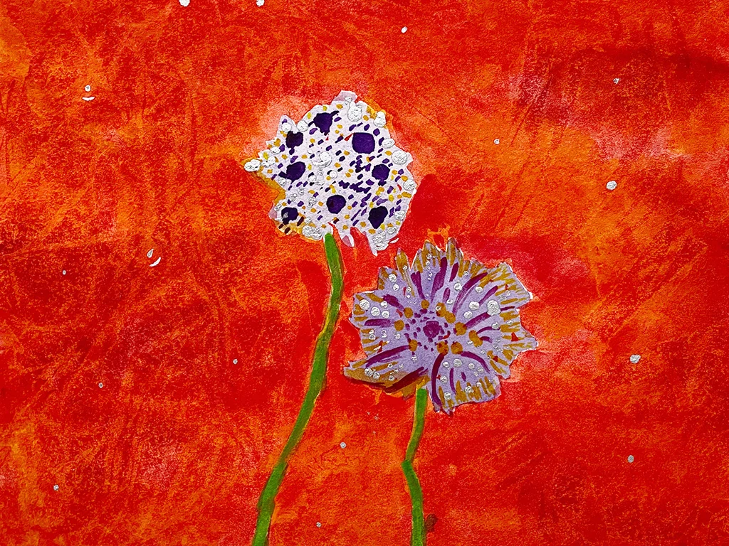 watercolor flowers, red background